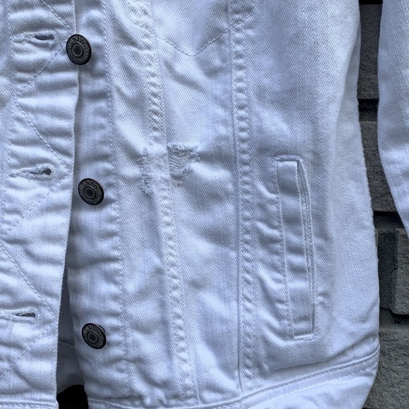 Old Navy White Distressed Denim Jacket XS - Picture 4 of 8